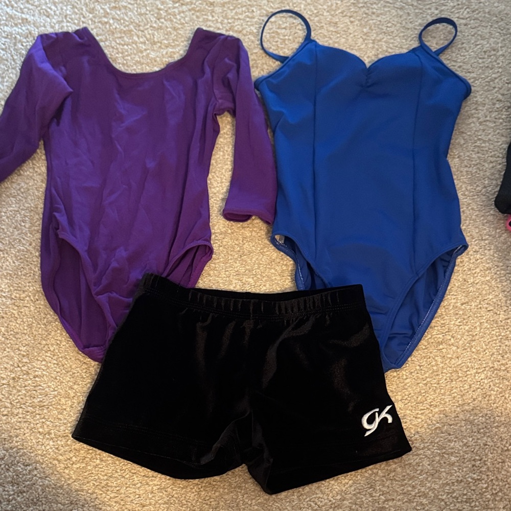 Purple and Blue Leotards with Black Shorts